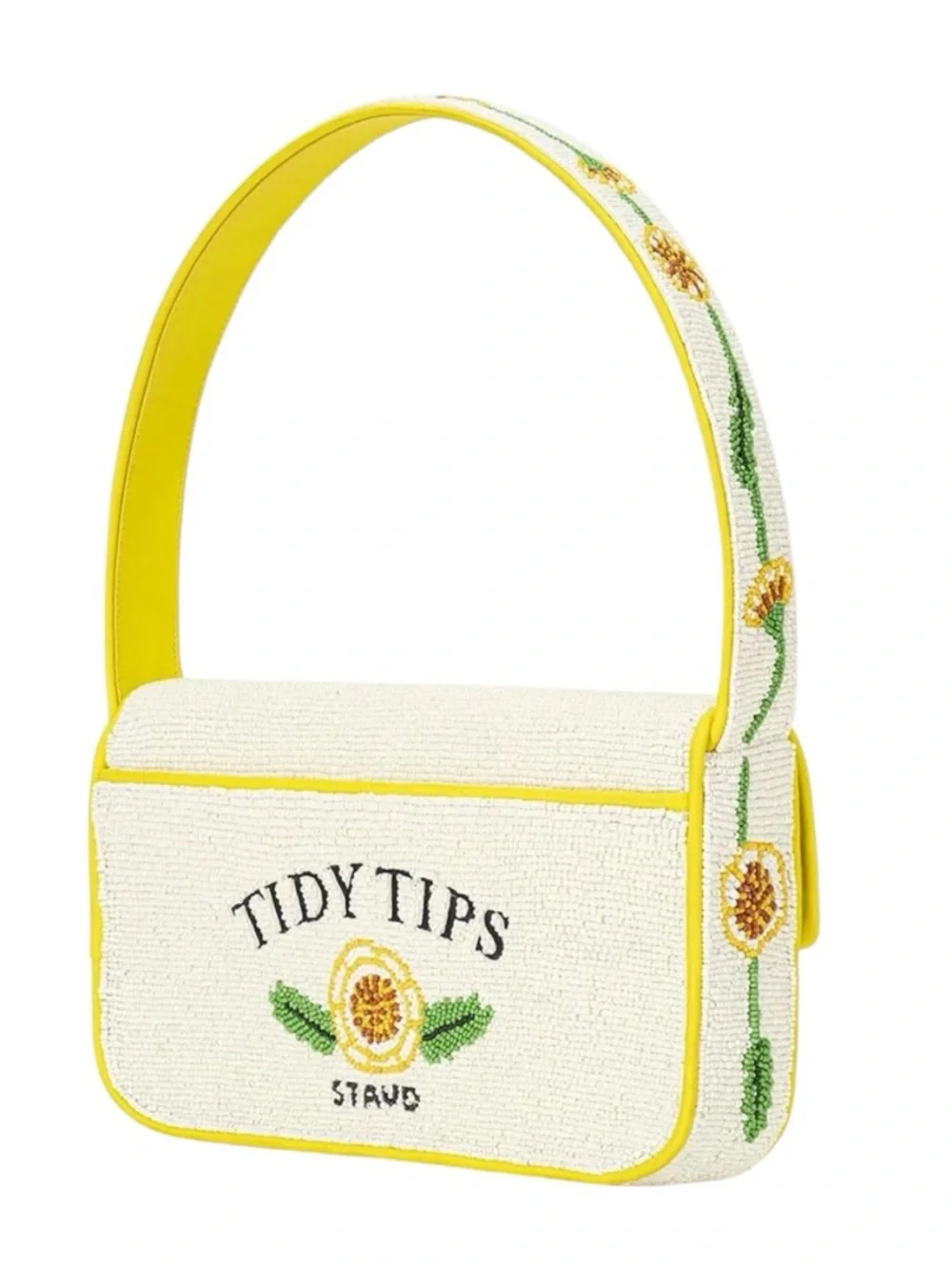 STAUD Tommy Seed Shop Beaded Bag Los Angeles CA Yellow Floral Shoulder Bag NWT - Picture 3 of 12